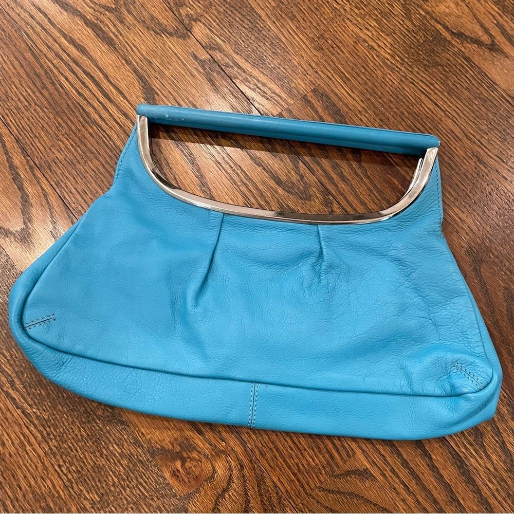 A|X ARMANI EXCHANGE Bright Blue Leather Top Handle Retro Clutch
